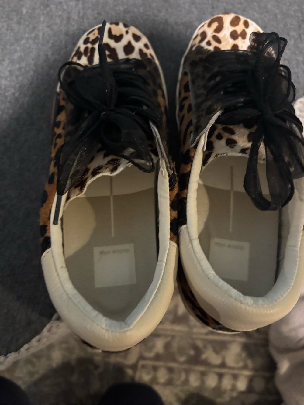 Dolce Vita Leopard Haircalf Sneakers with Black Ribbon Laces - Picture 3 of 5